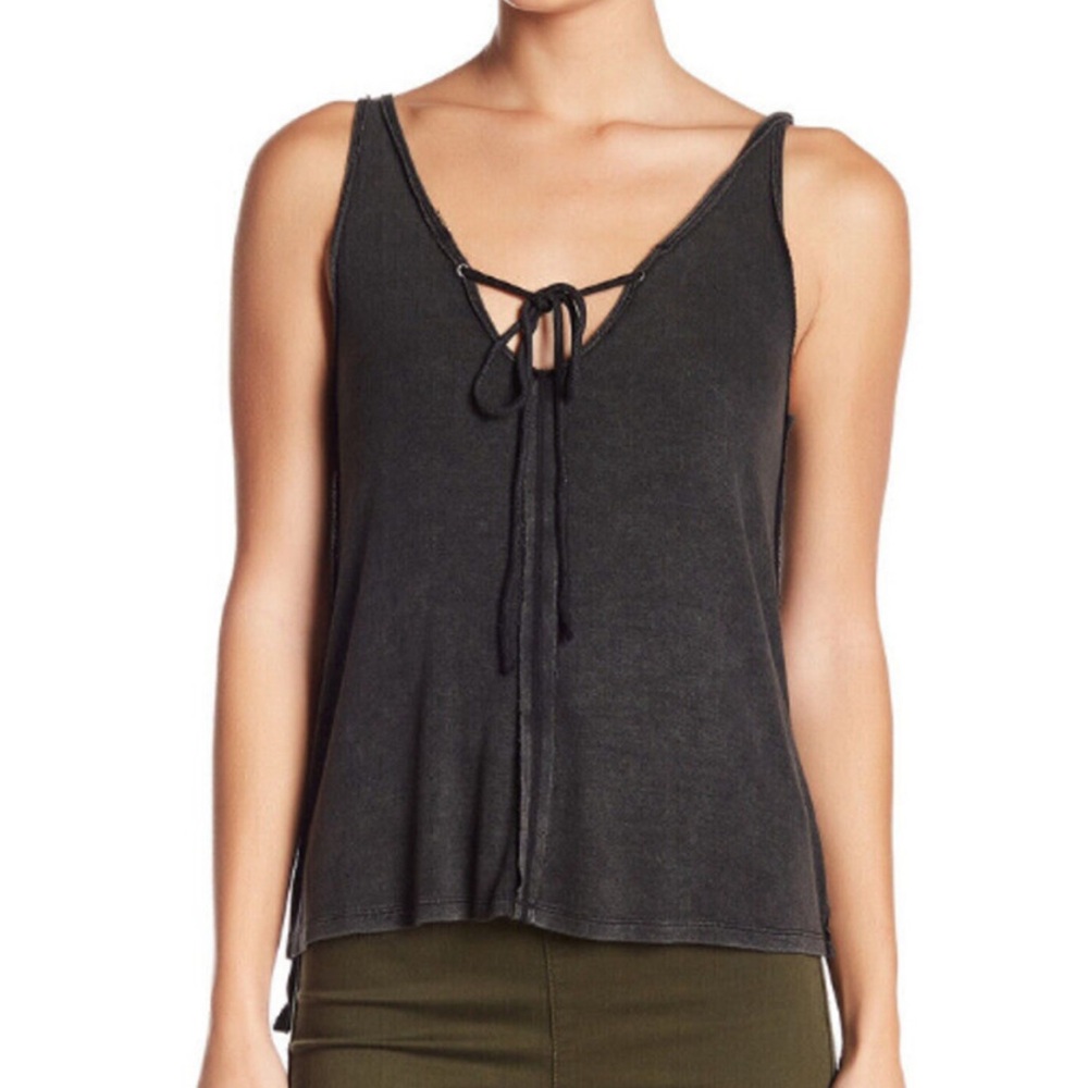We The FREE PEOPLE Women's Scarlett Tank Top M Washed Black Tie Front